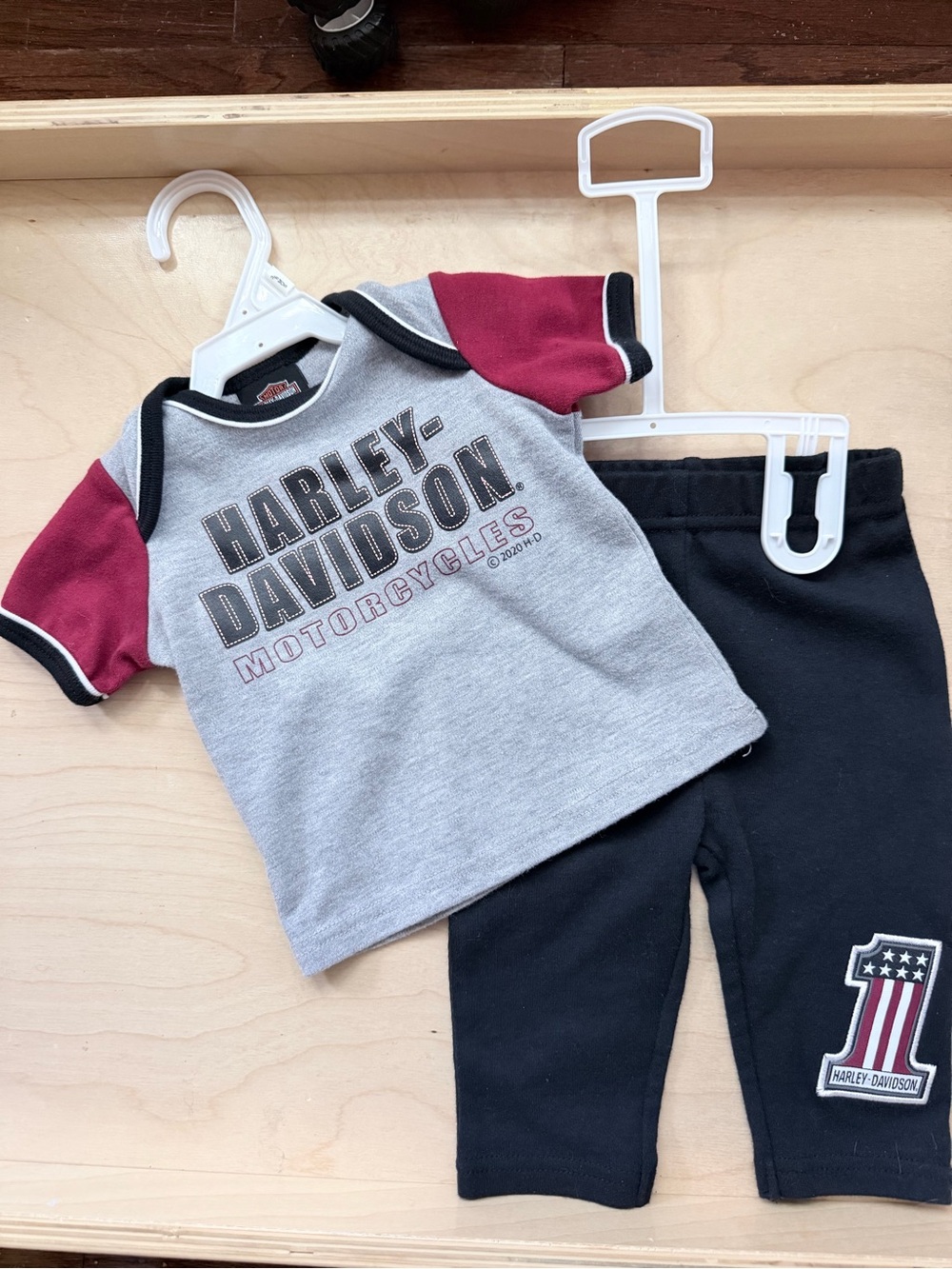 Harley-Davidson Gray & Burgundy Baby Tee with Black Pants